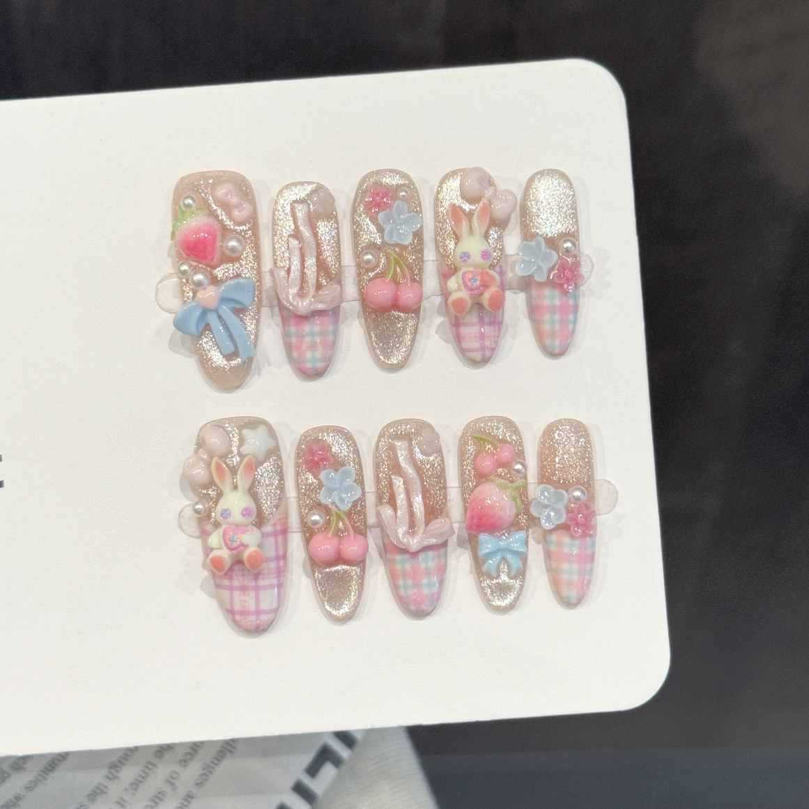 Pressed Flower Art - 10 шт. овальных накладных ногтей ручной