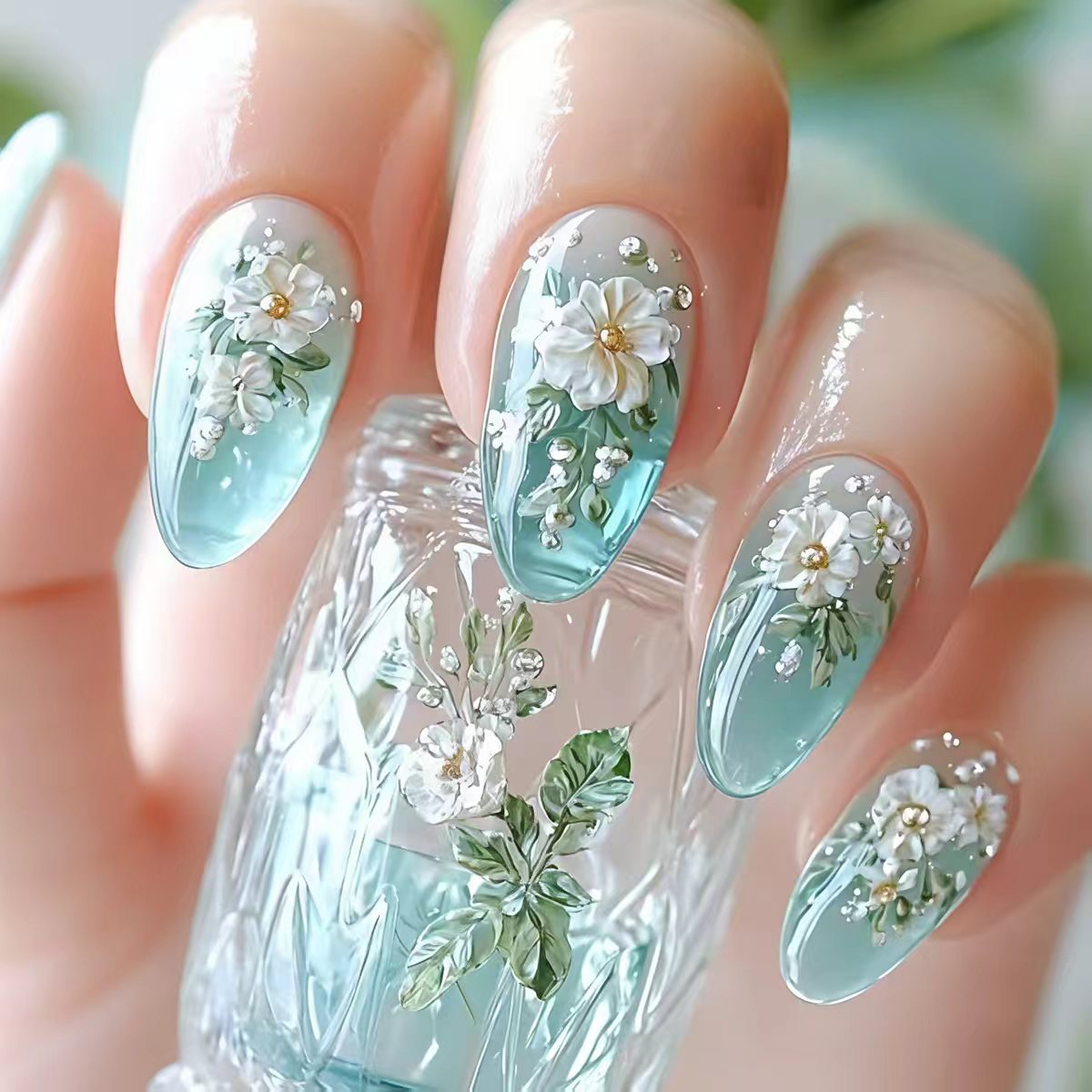 Pressed Flower Art - Искусственные накладные ногти средней длины для